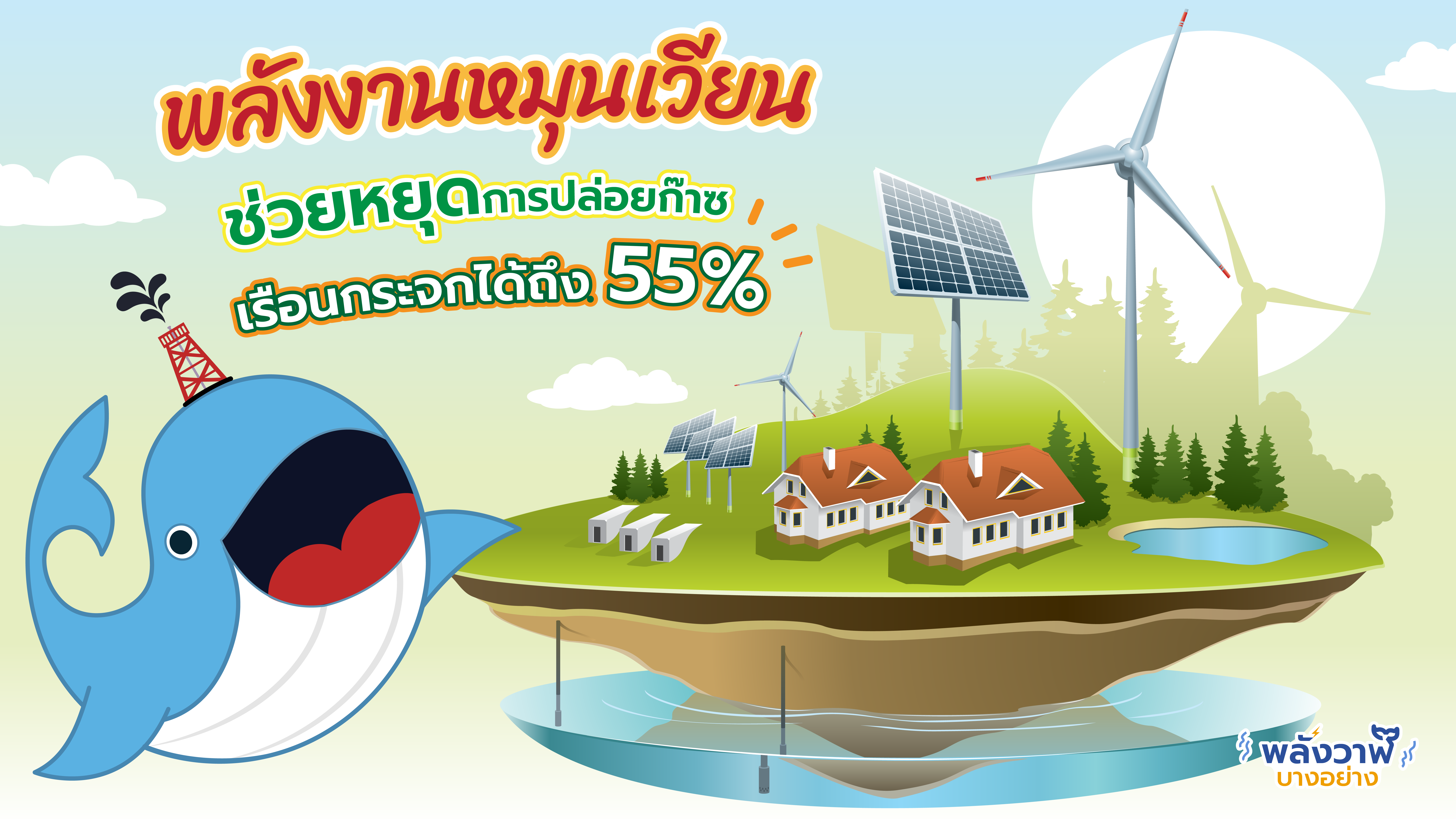 พลังงานหมุนเวียนช่วยหยุดการปล่อยก๊าซเรือนกระจกได้ถึง 55%, Whale Energy Station